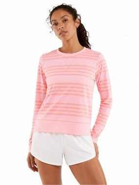 Lululemon Run Warm Up Pink Striped Lightweight Crew